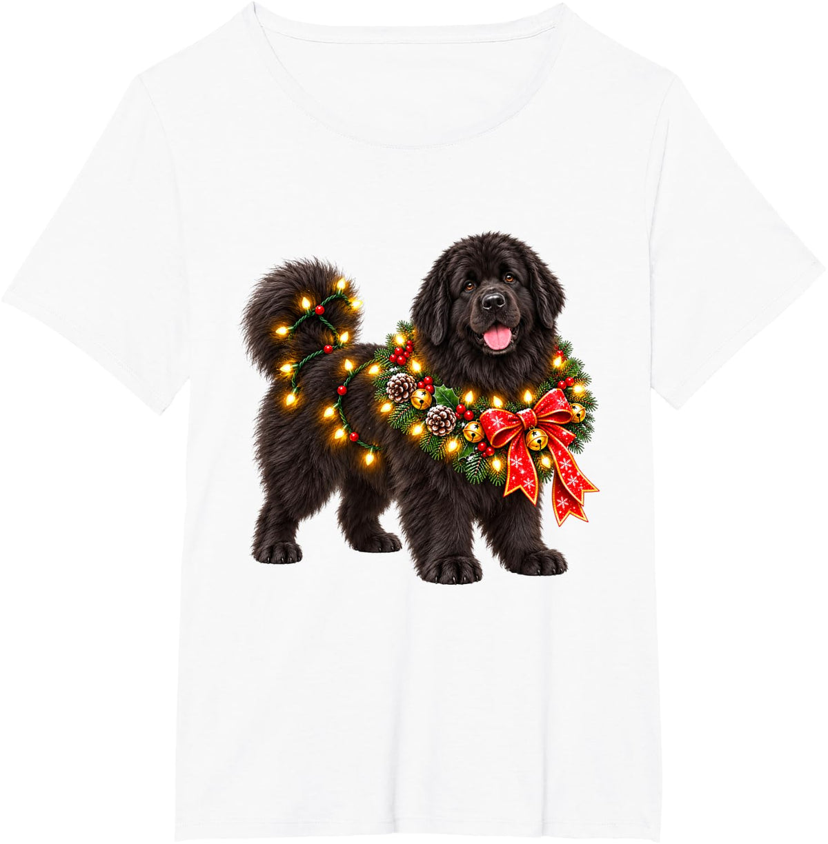 Newfoundland Christmas Wreath Decoration Xmas Pajamas T-Shirt - White