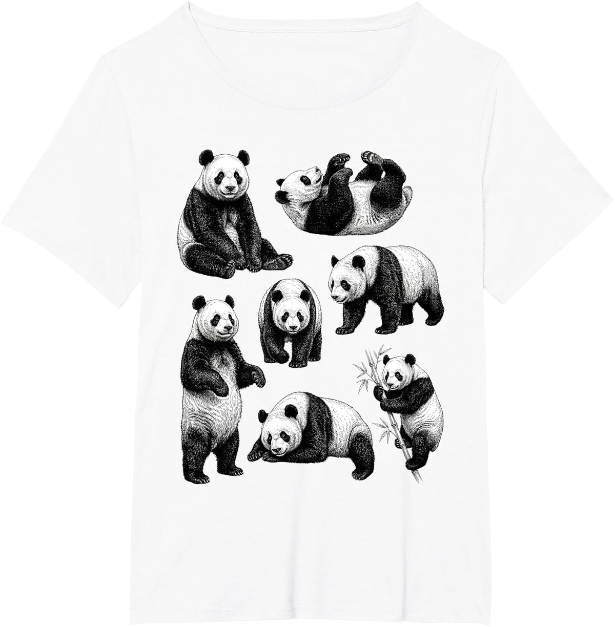 Panda Bear Vintage Sketch Art Wildlife Animal Retro Nature T-Shirt - White