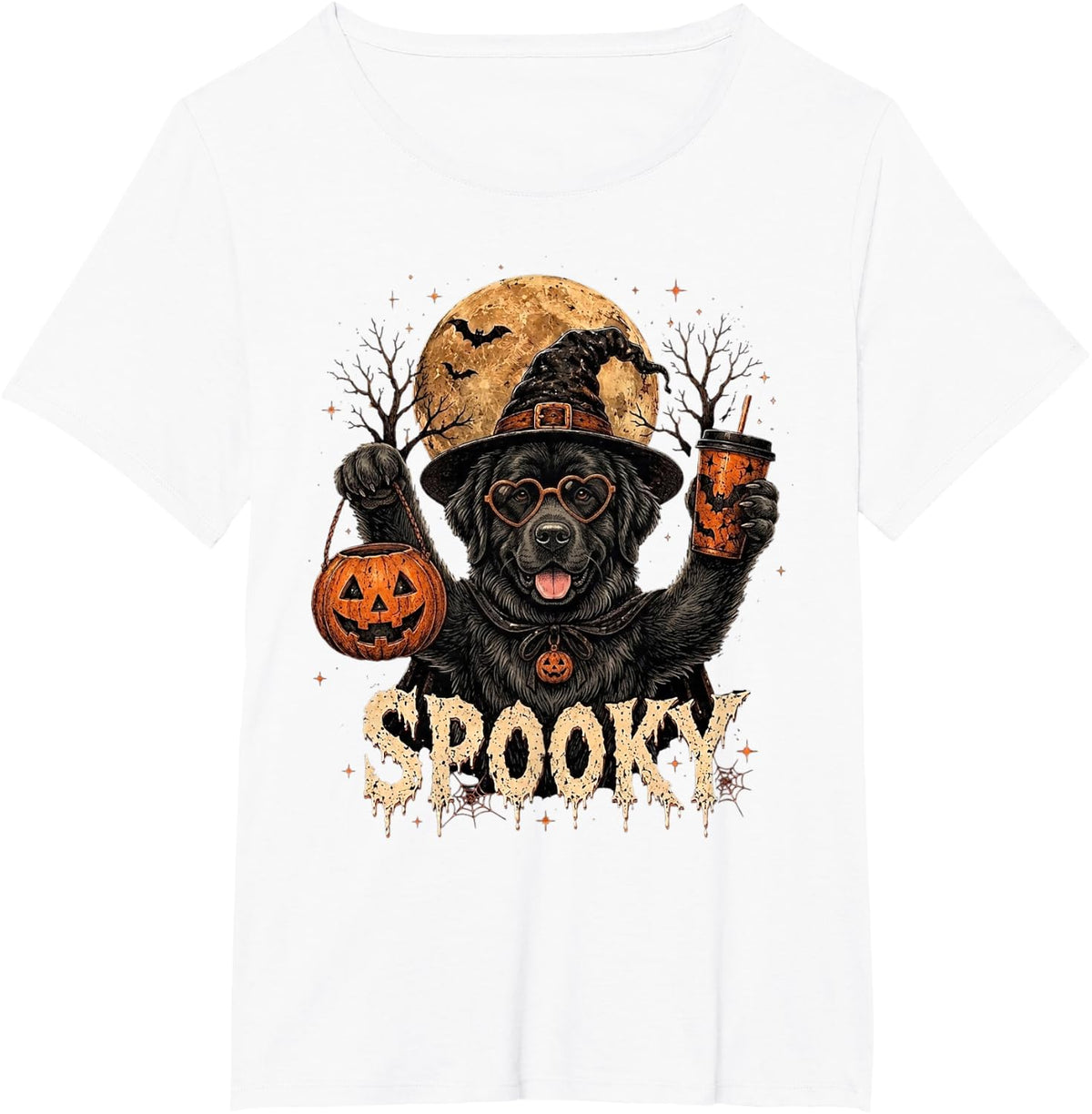 Funny Spooky Ghost Newfoundland Halloween Dog Lover T-Shirt - White