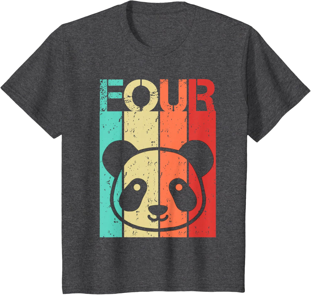 Panda 4 Birthday Boy Girl Panda 4 Year Old T-Shirt - Dark Heather Grey