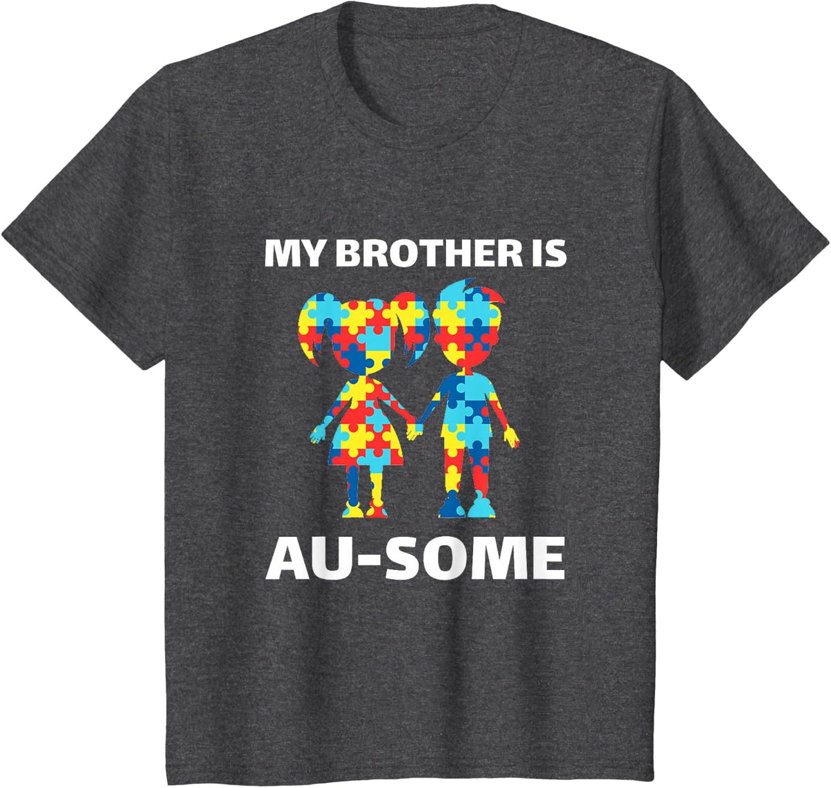 My Brother is Awesome Autism Awareness Siblings Autistic T-Shirt - Dark Heather Grey