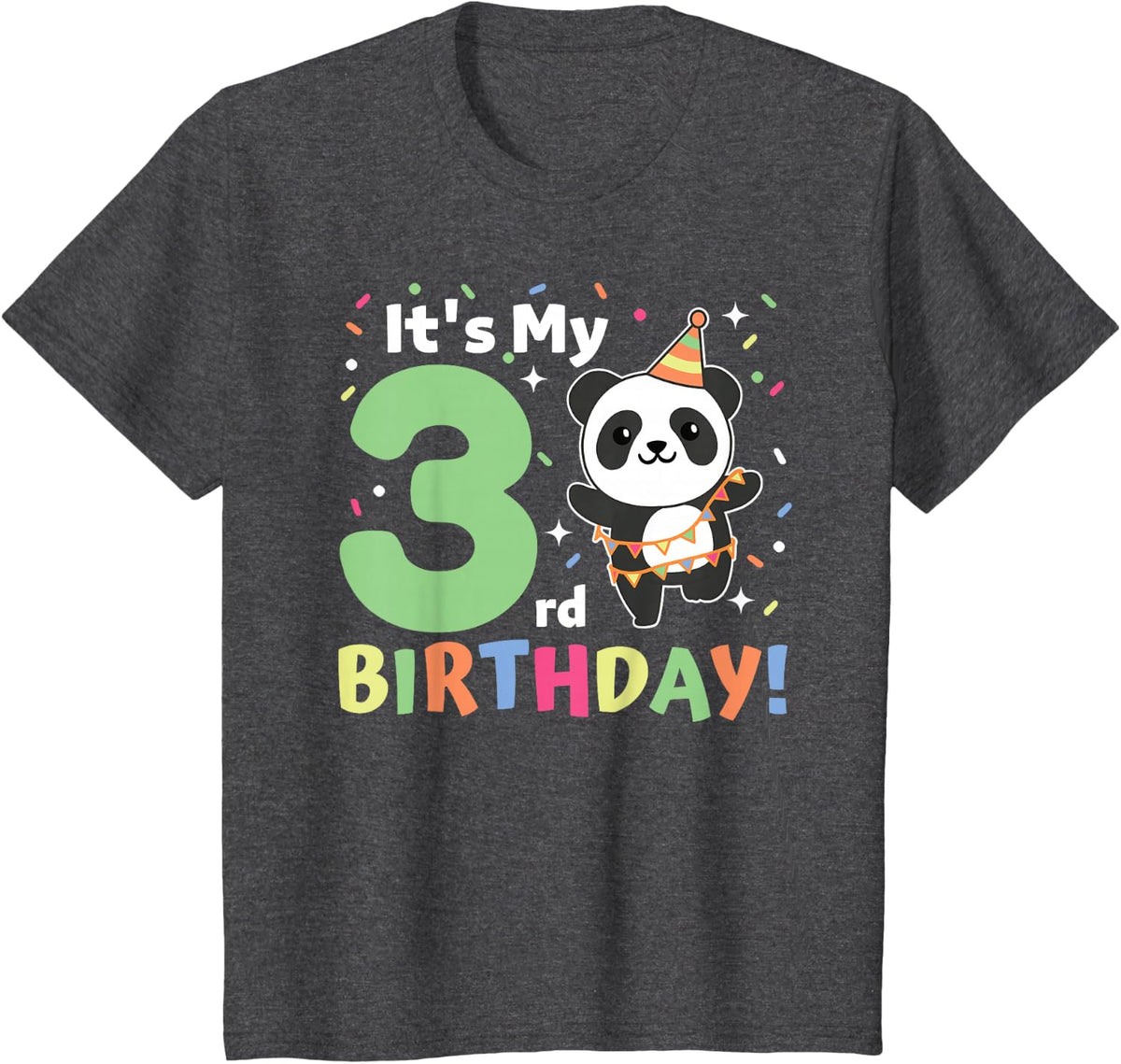 Panda 3rd Birthday For Kids Three Years Old Panda T-Shirt - Dark Heather Grey
