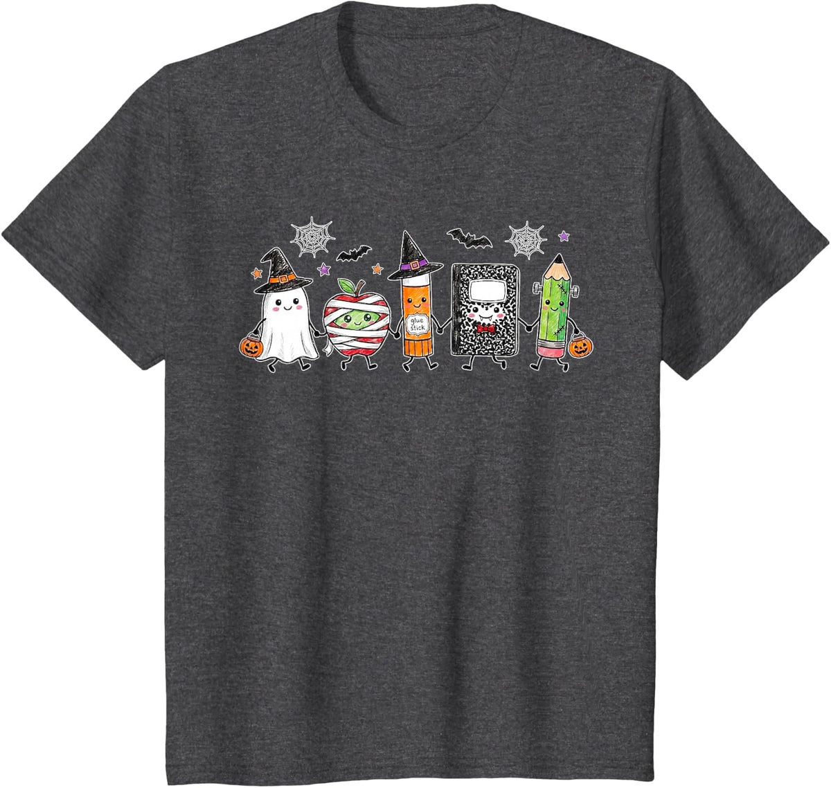 Cute Ghost Witch Pumpkin Mummy Teacher Halloween Costume T-Shirt - Dark Heather Grey