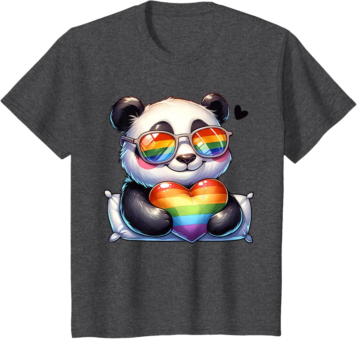 Panda Heart Rainbow Gay Pride LGBT Animal Supporter T-Shirt - Dark Heather Grey