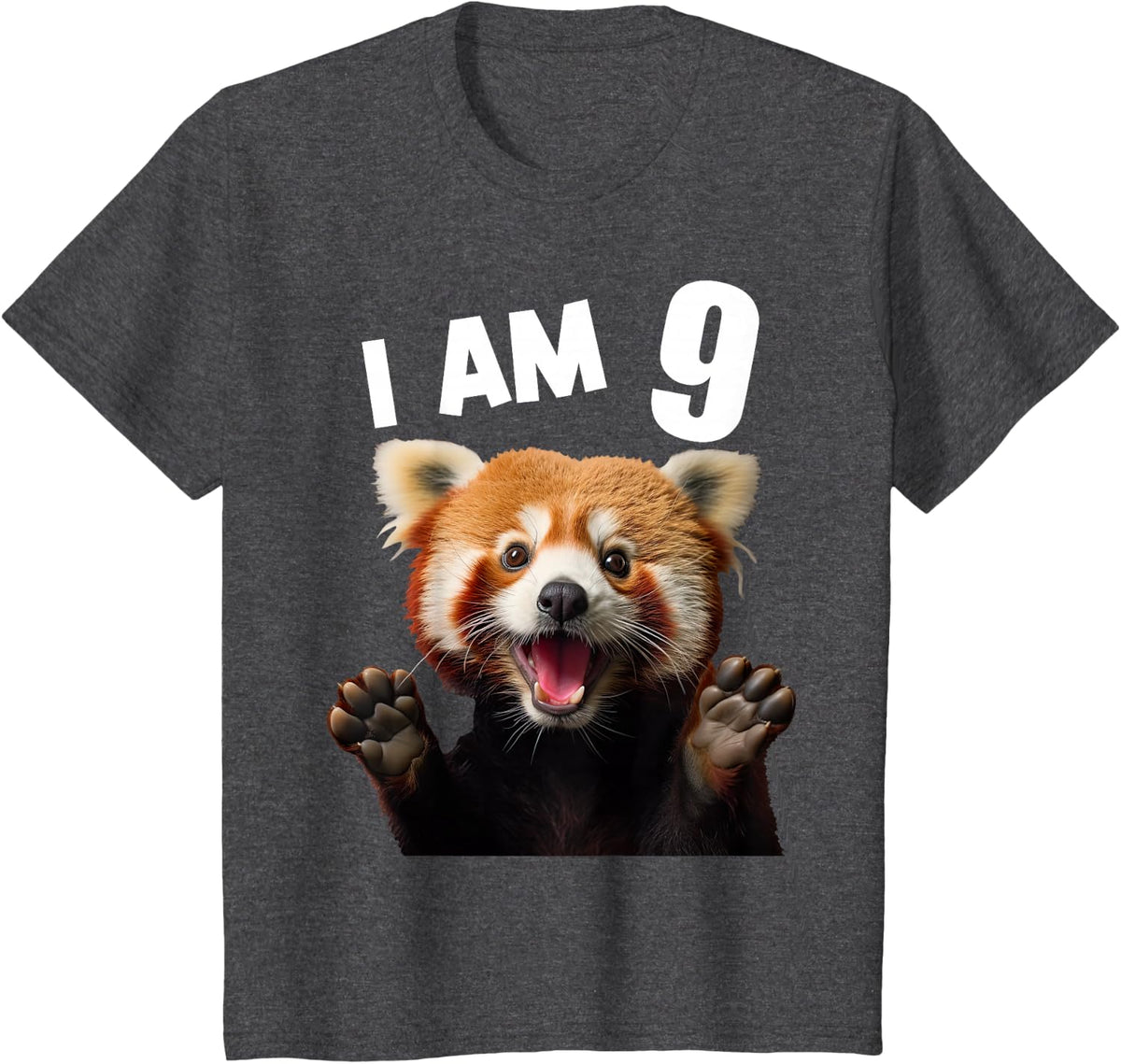 9 Years old outfit Girl Boy 9 birthday Small Red Panda T-Shirt - Dark Heather Grey