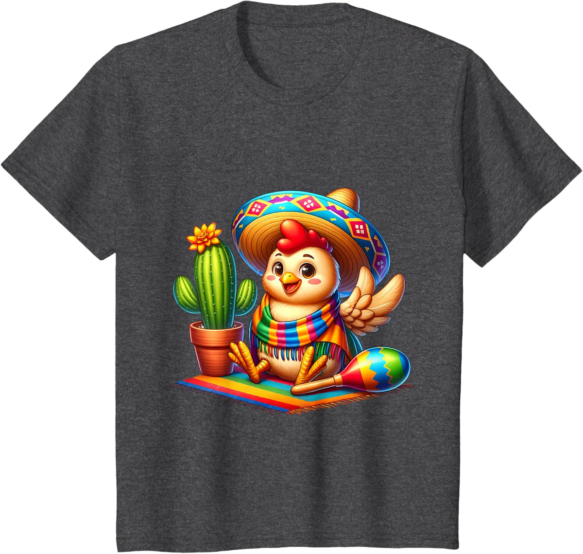 Funny Cinco De Mayo Chicken Saying Hi Sombrero Cactus Mexico T-Shirt - Dark Heather Grey