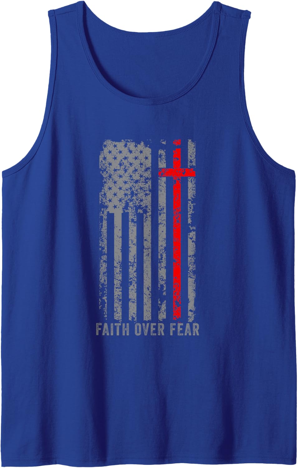 Faith Over Fears Cool Christian Cross Gym American USA Flag Tank Top - Royal Blue