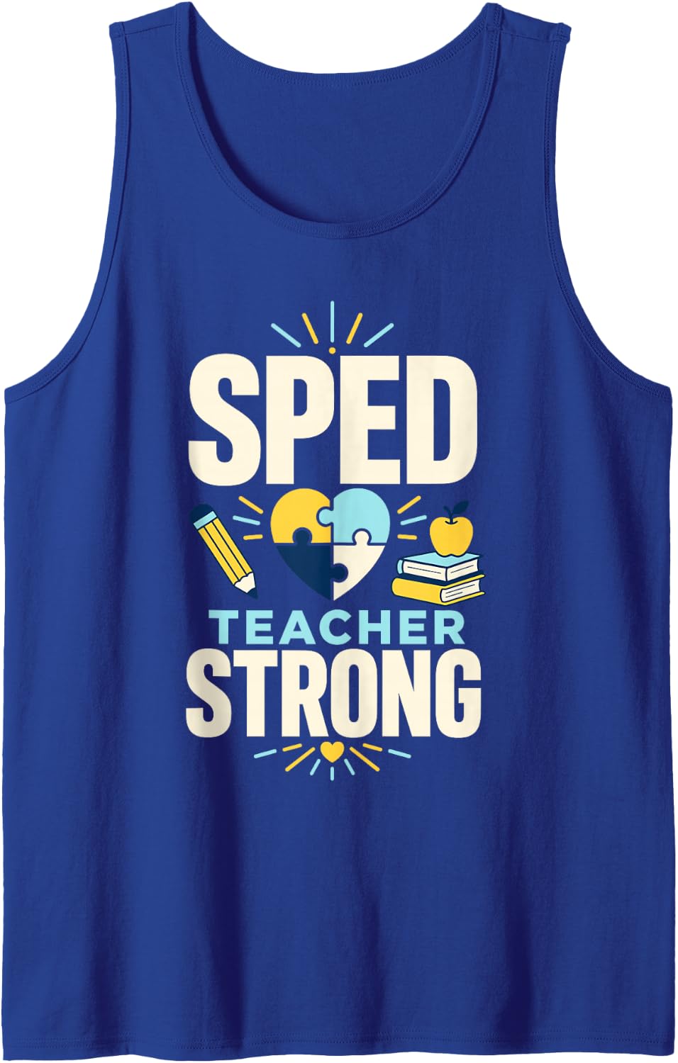 Sped Teacher Strong Puzzle Heart Apple Sleeveless Tank Top - Royal Blue