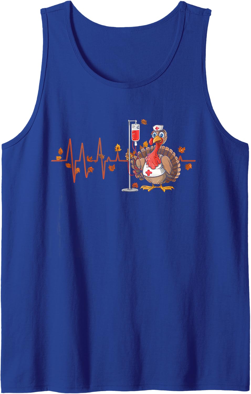 Thanksgiving Nurse Heartbeat Turkey Fall Scrub Top Women Sleeveless Tank Top - Royal Blue