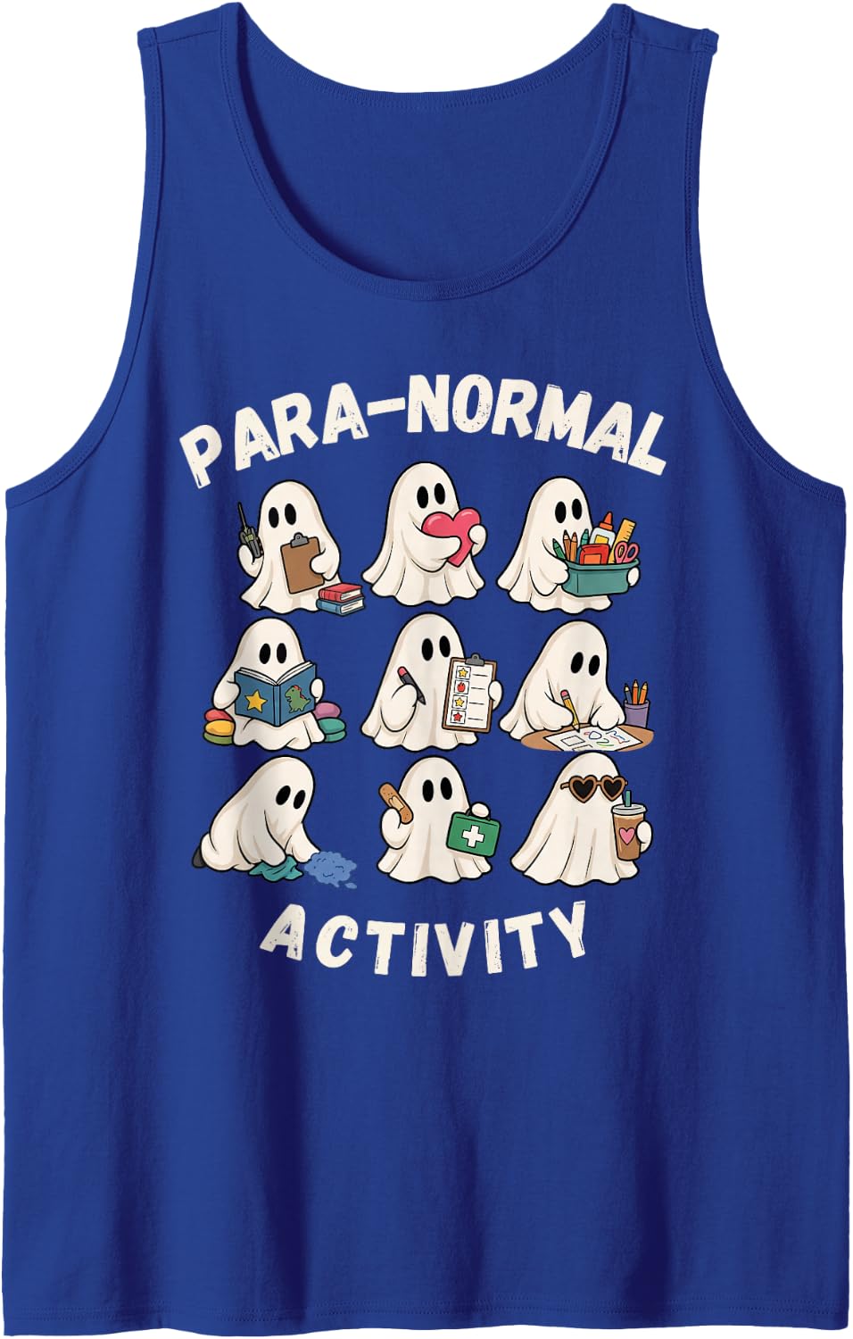 para-Normal Activity Cute Ghost Paraprofessional Halloween Sleeveless Tank Top - Royal Blue