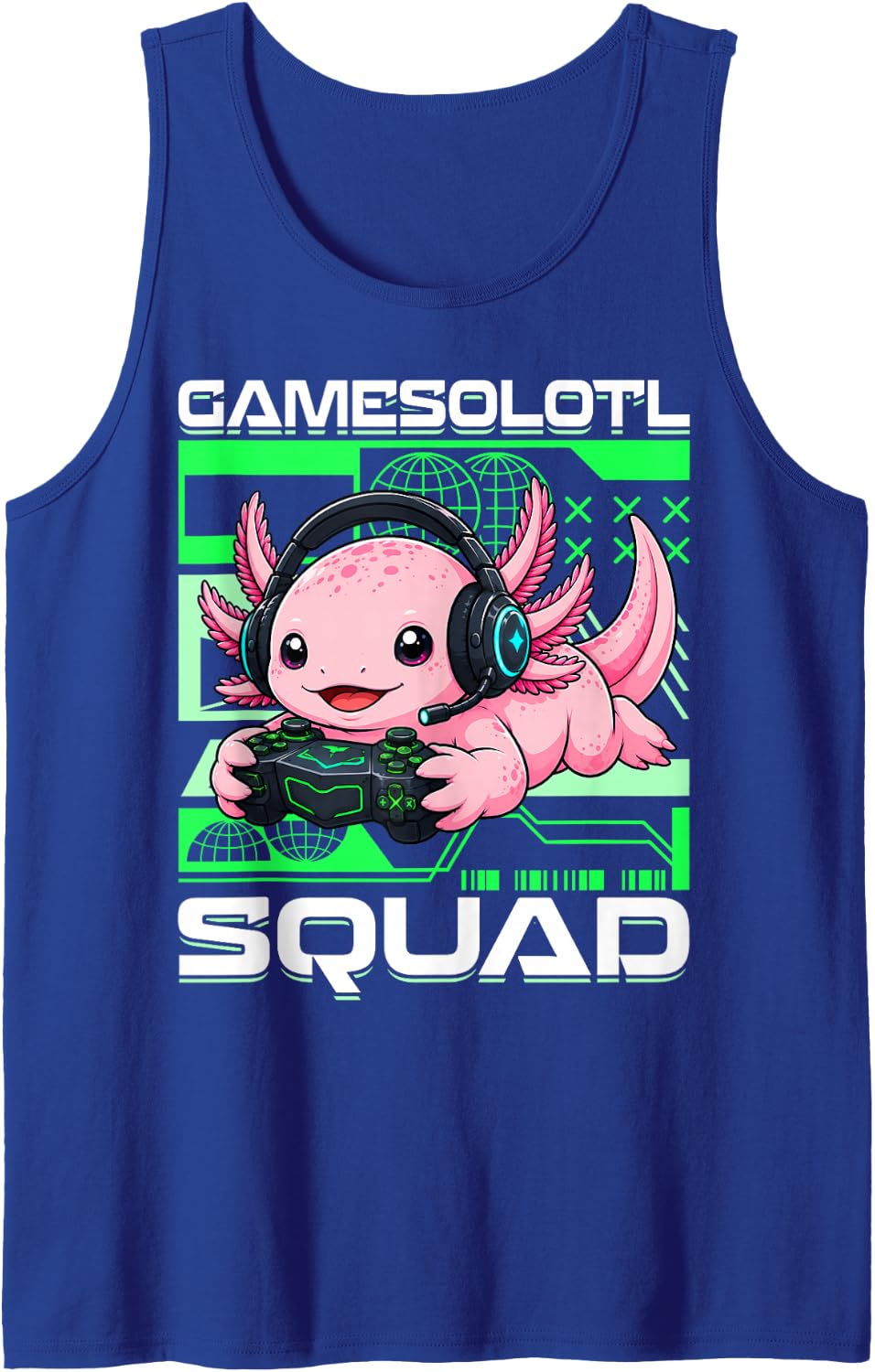 Funny Axolotl Gamer Gaming Sleeveless Tank Top - Royal Blue