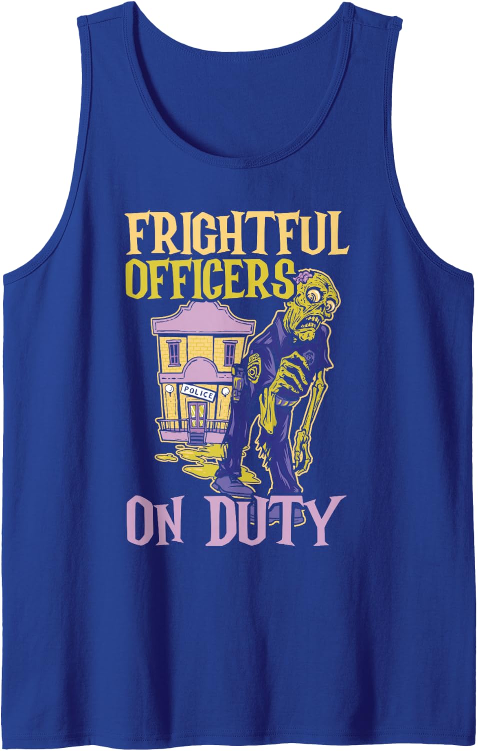 Frightful Officers on Duty Scary Policeman Spooky Halloween Sleeveless Tank Top - Royal Blue
