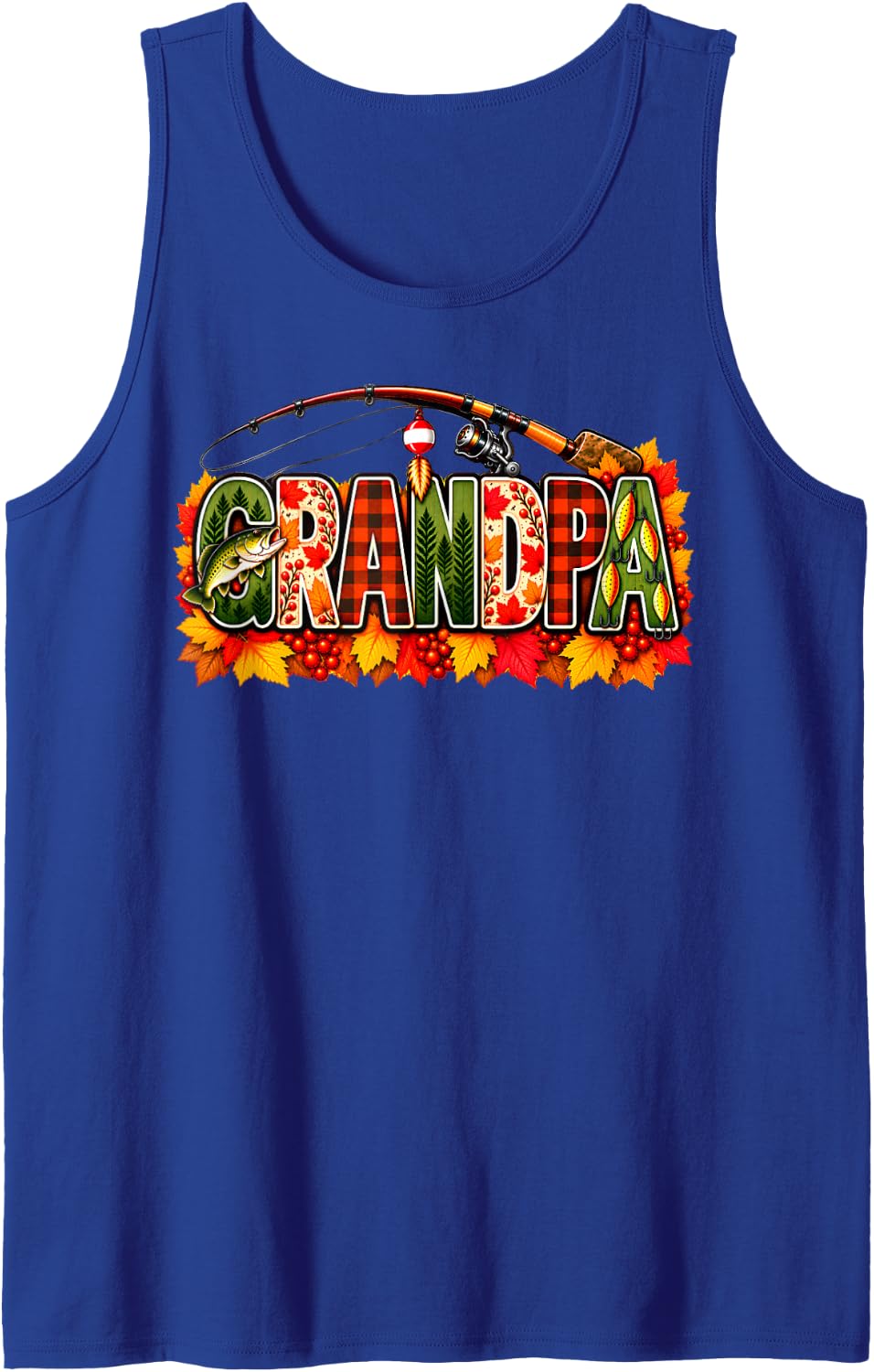 Thanksgiving Fishing Grandpa Fall Autumn Bass Birthday Sleeveless Tank Top - Royal Blue