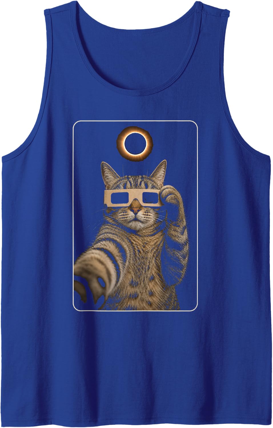 Funny Cat Selfie Eclipse Glasses Meme Cute Tabby Astronomy Sleeveless Tank Top - Royal Blue