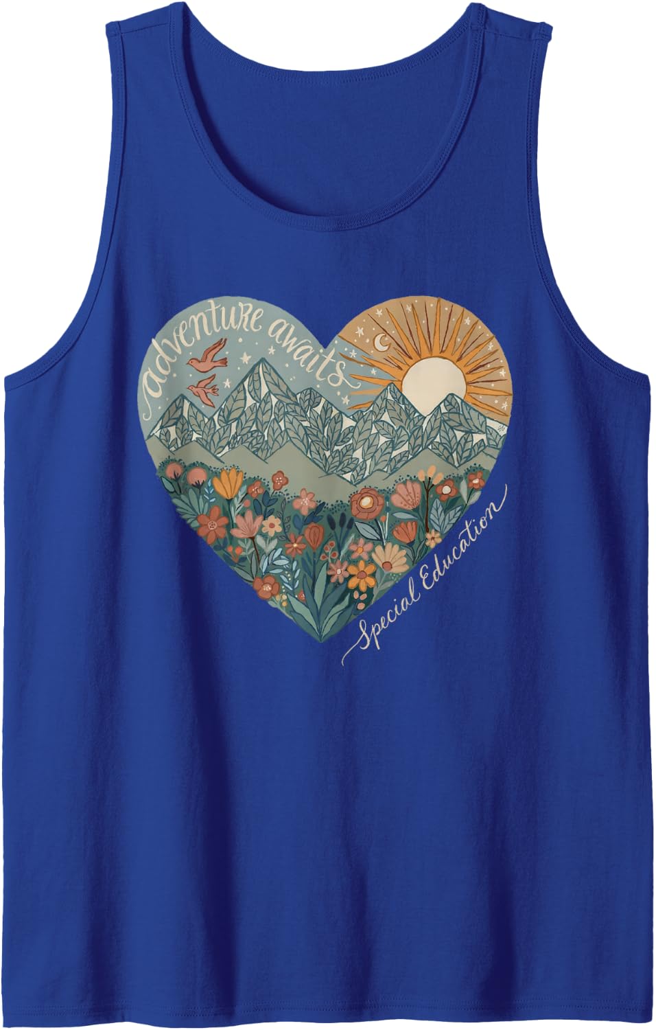 Adventure Awaits Special Education SPED Teacher Mountain Sleeveless Tank Top - Royal Blue