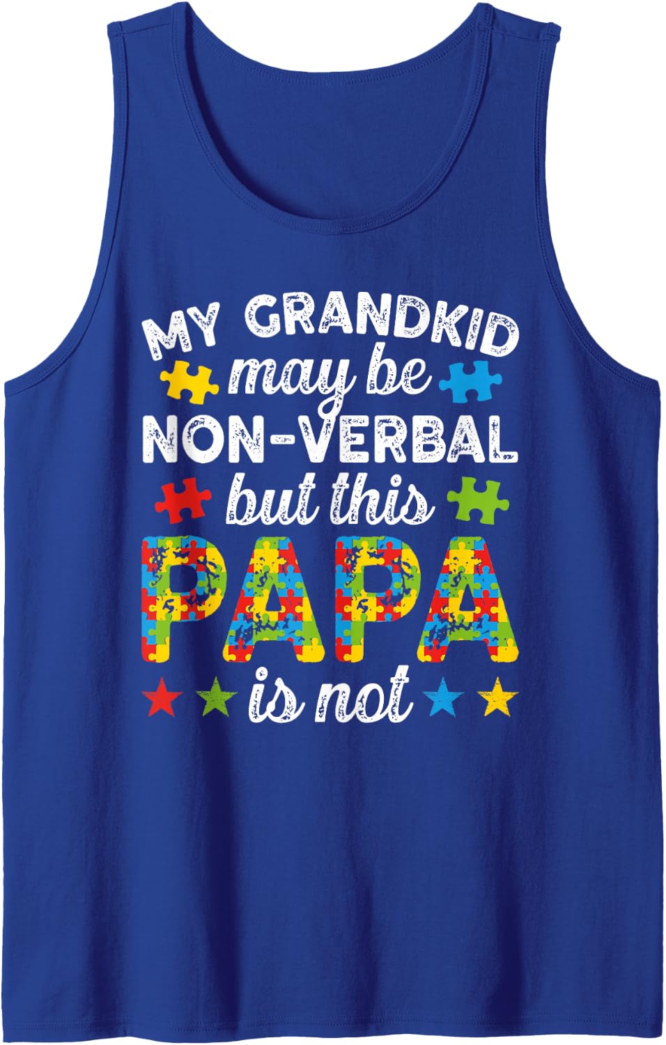 Men's Proud Autism Papa Autism Awareness Autism Warrior Papa Sleeveless Tank Top - Royal Blue