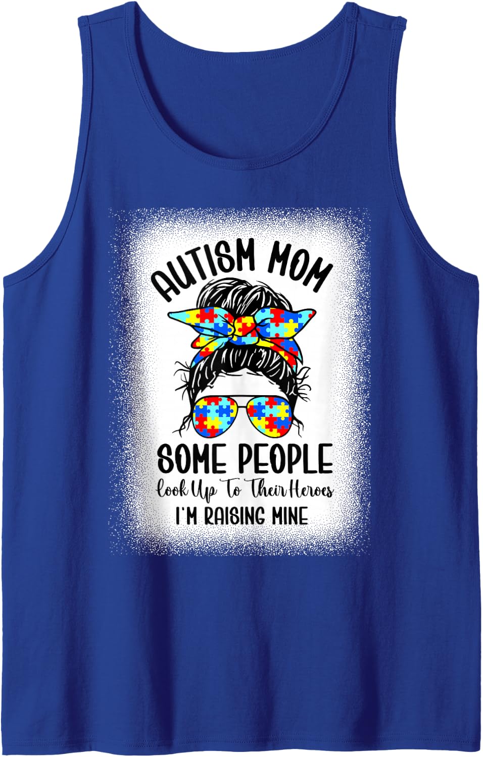 Autism Mom Raising Hero Messy Bun Autism Awareness Day Women Tank Top - Royal Blue