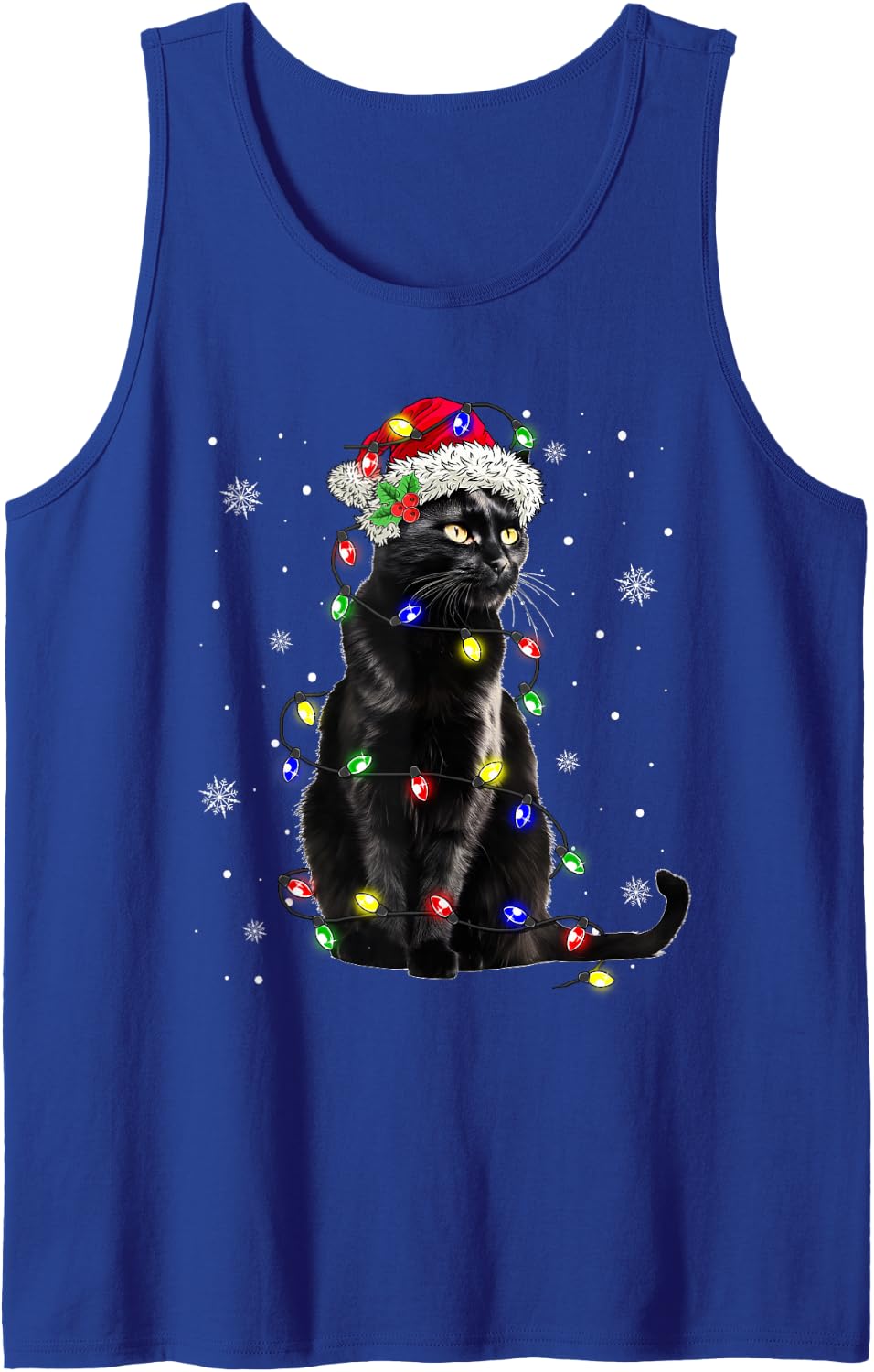 Black Cat Christmas Lights Santa Funny Cat Dad Mom Xmas Sleeveless Tank Top - Royal Blue