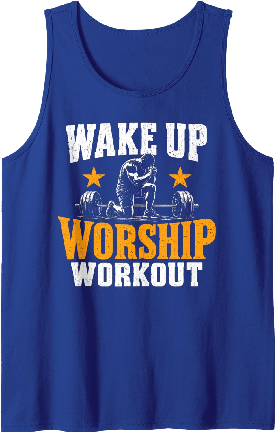 Wake Up Worship Workout Christian Workout Fitness Gym Sleeveless Tank Top - Royal Blue
