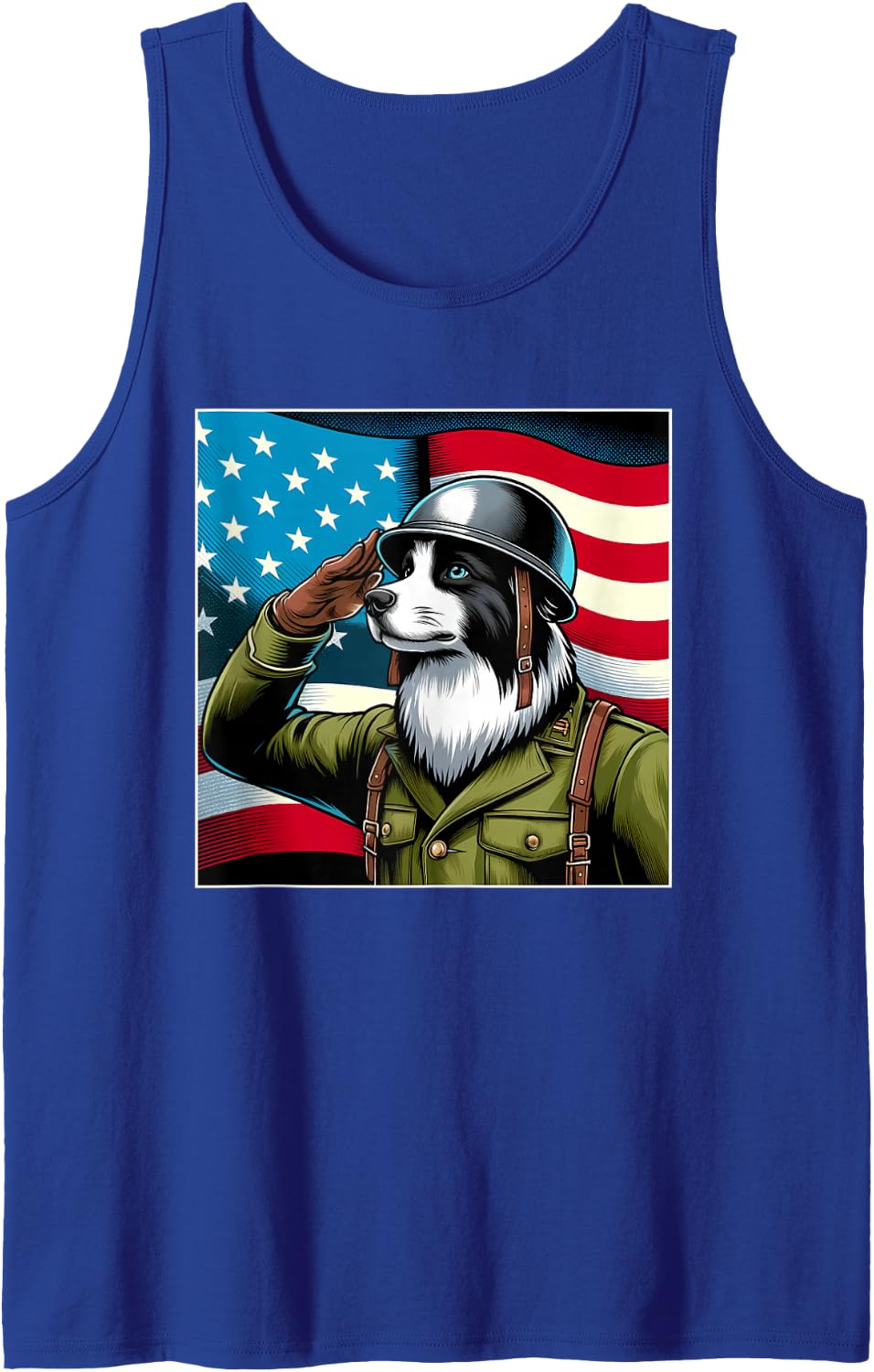 4th of July US Flag Salute Border Collie Dog Sleeveless Tank Top - Royal Blue