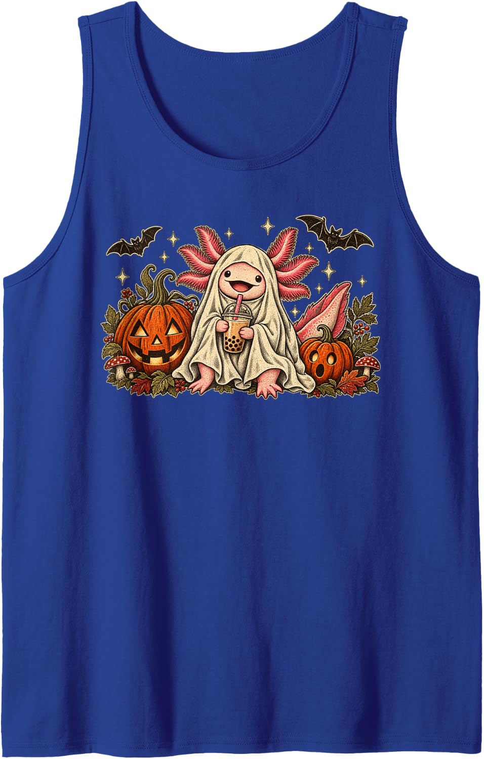 Halloween Axolotl Ghost Boba Tea Cute Spooky Sleeveless Tank Top - Royal Blue