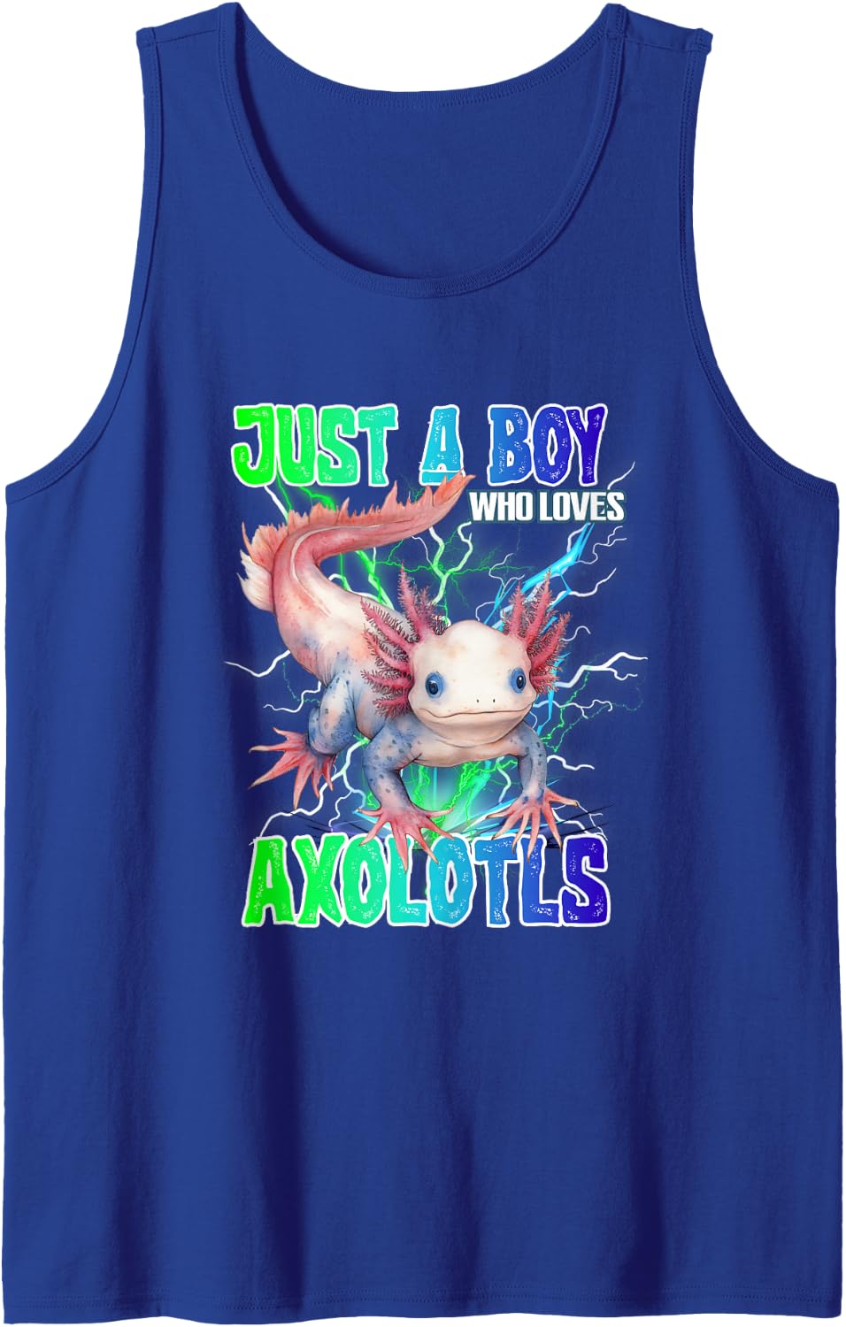 Men's Just A Boy Who Loves Axolotls Animals Wildlife Nature Kids Sleeveless Tank Top - Royal Blue
