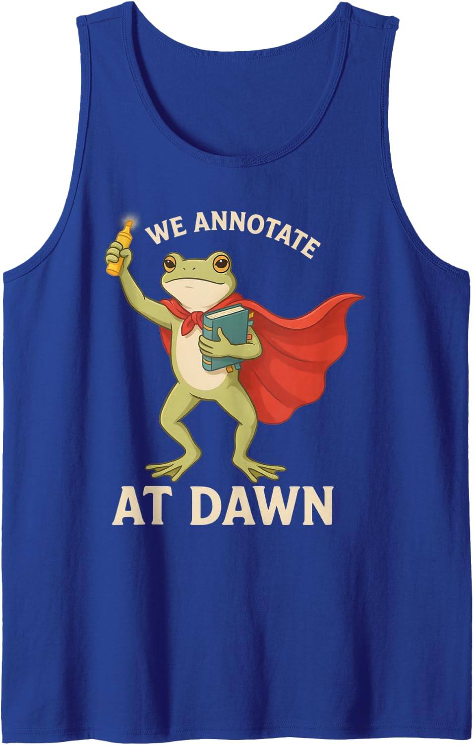 We Annotate At Dawn Frog Arched Reading Art Sleeveless Tank Top - Royal Blue