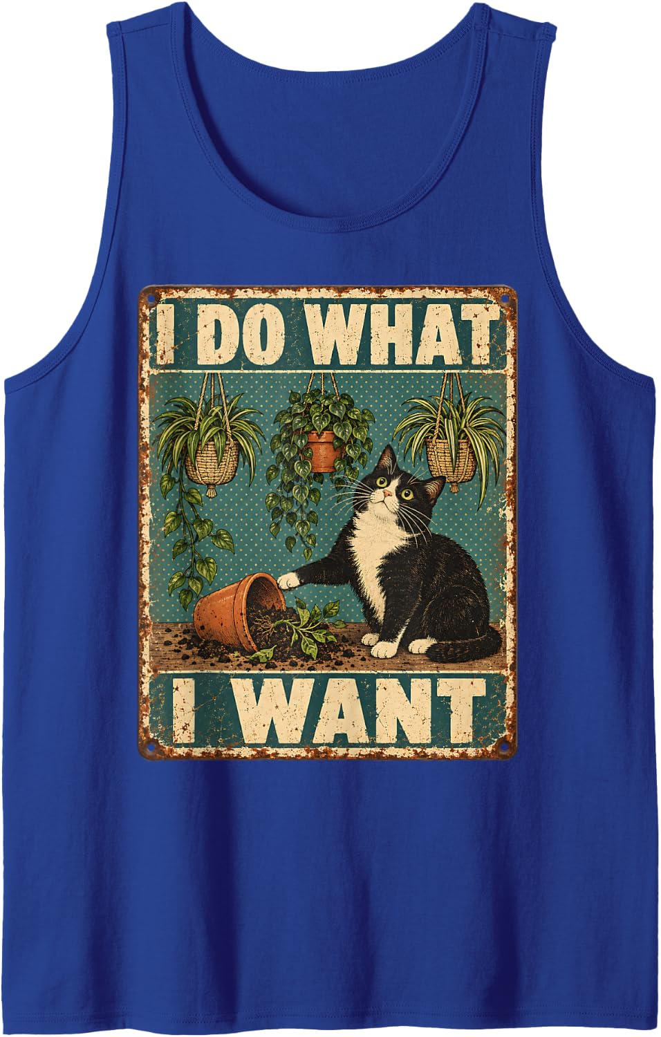 Tuxedo Cat I Do What I Want Plant Funny Sarcastic Sleeveless Tank Top - Royal Blue