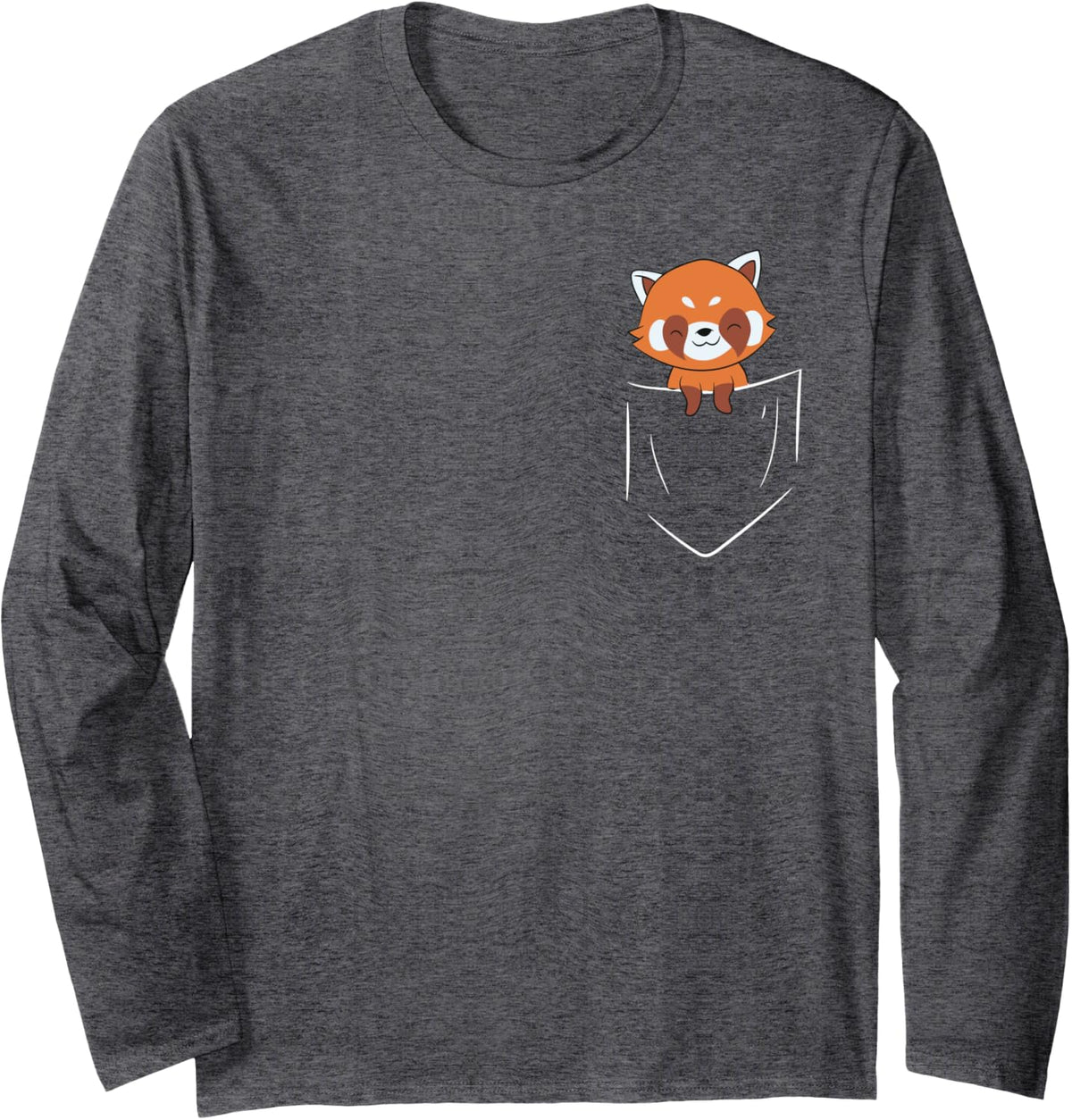 Funny Red Panda In Pocket Cute Animal In Pocket Long Sleeve T-Shirt - Adult Unisex Dark Heather Grey