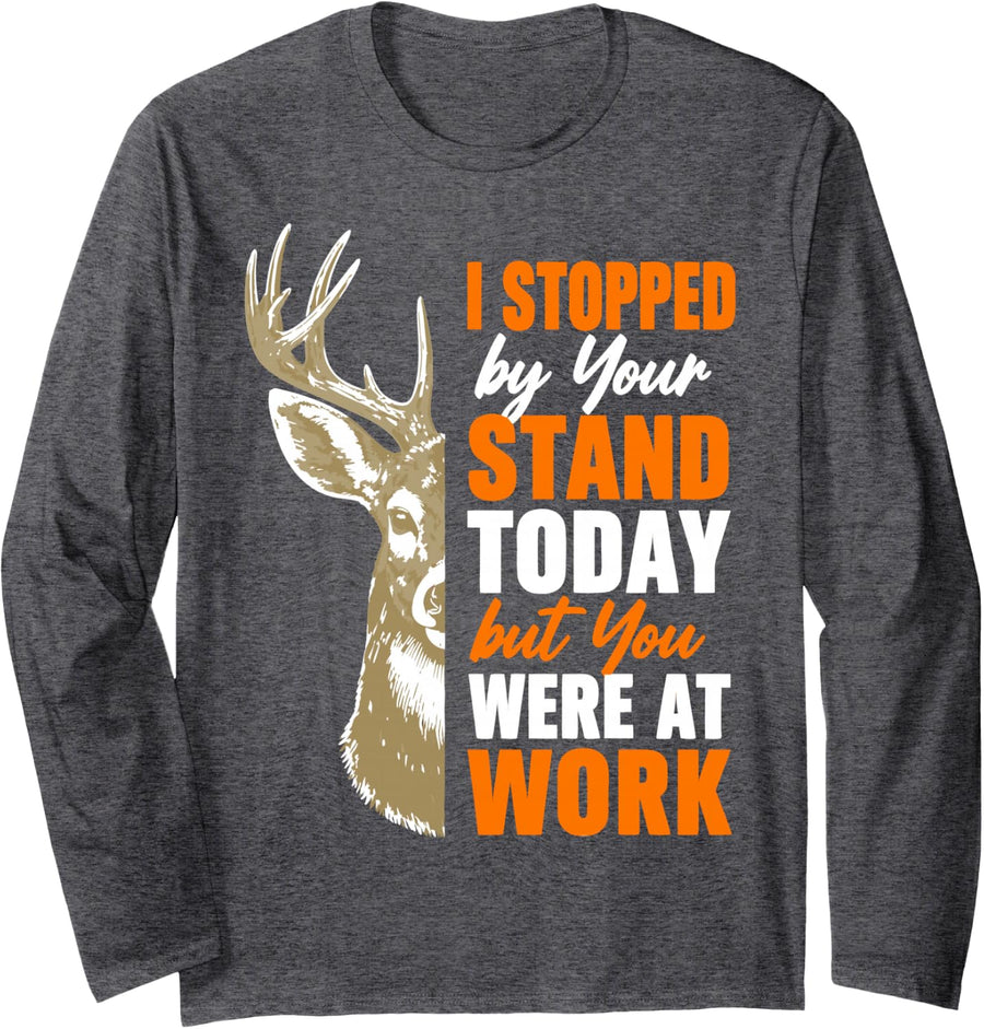 Deer Stand Hunting Funny Whitetail Buck Hunter Long Sleeve T-Shirt - Adult Unisex Dark Heather Grey