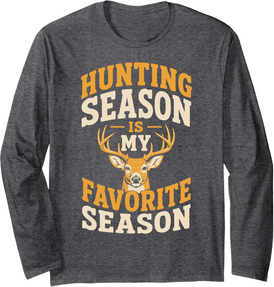 Buck Hunter Deer Hunting Season Long Sleeve T-Shirt - Adult Unisex Dark Heather Grey
