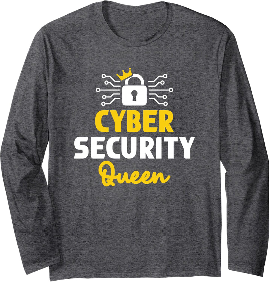 Cyber Security Queen Cybersecurity for Women Computer Tech Long Sleeve T-Shirt - Adult Unisex Dark Heather Grey