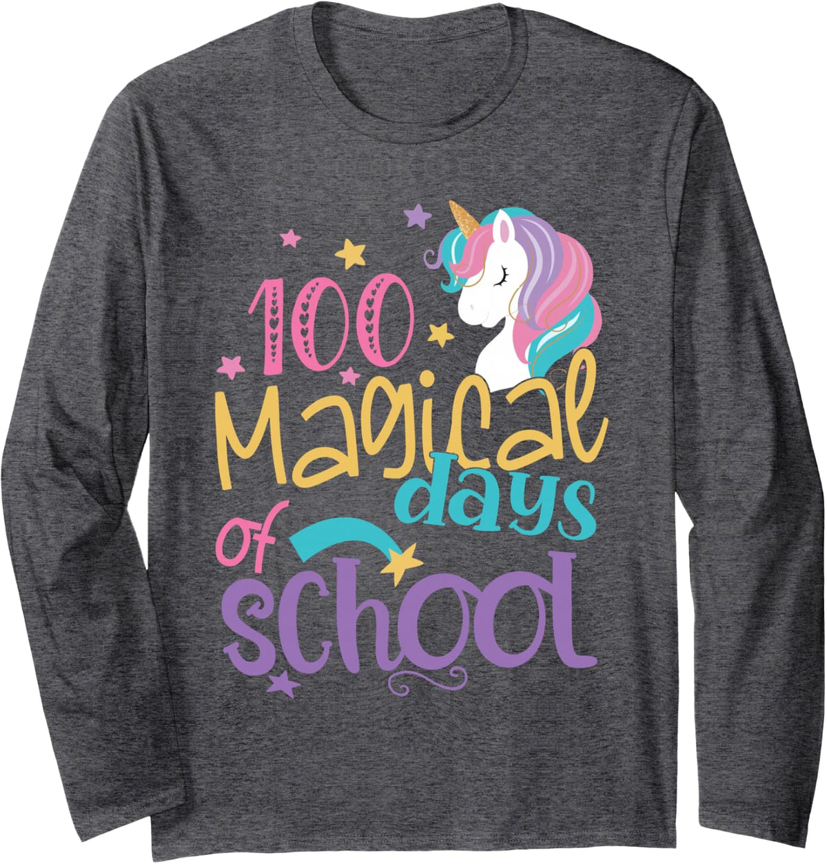 100th Day of School Long Sleeve T-Shirt - Adult Unisex Dark Heather Grey