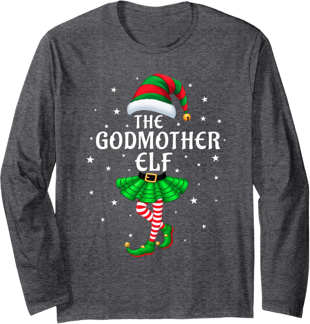 Godmother Elf Christmas Family Matching Xmas Group Funny Long Sleeve T-Shirt - Adult Unisex Dark Heather Grey
