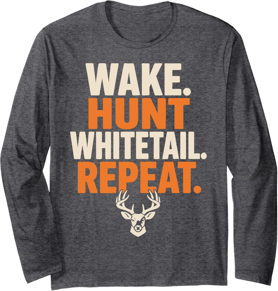 Whitetail Deer Hunting Buck Hunter Long Sleeve T-Shirt - Adult Unisex Dark Heather Grey