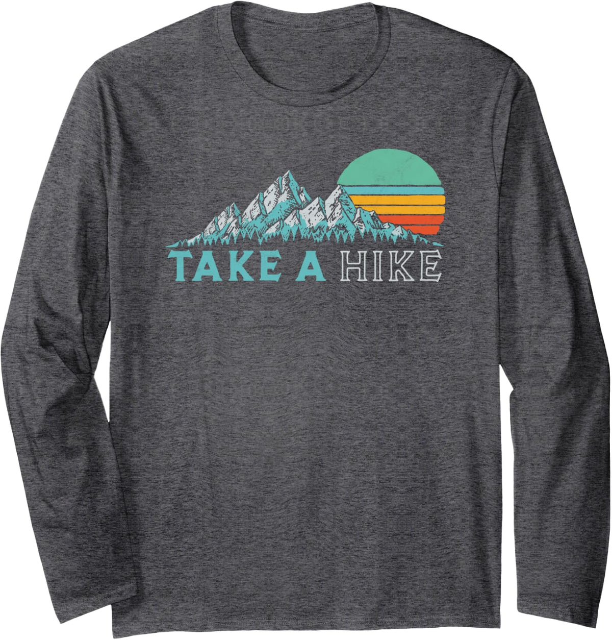 Take a Hike - Retro Vibe Mountains 70's Hiking Long Sleeve T - Adult Unisex Dark Heather Grey