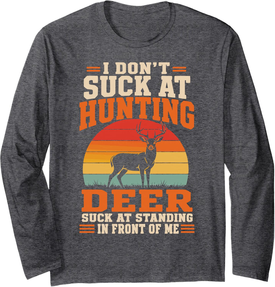 Whitetail Deer Hunting Humor Buck Hunter Long Sleeve T-Shirt - Adult Unisex Dark Heather Grey