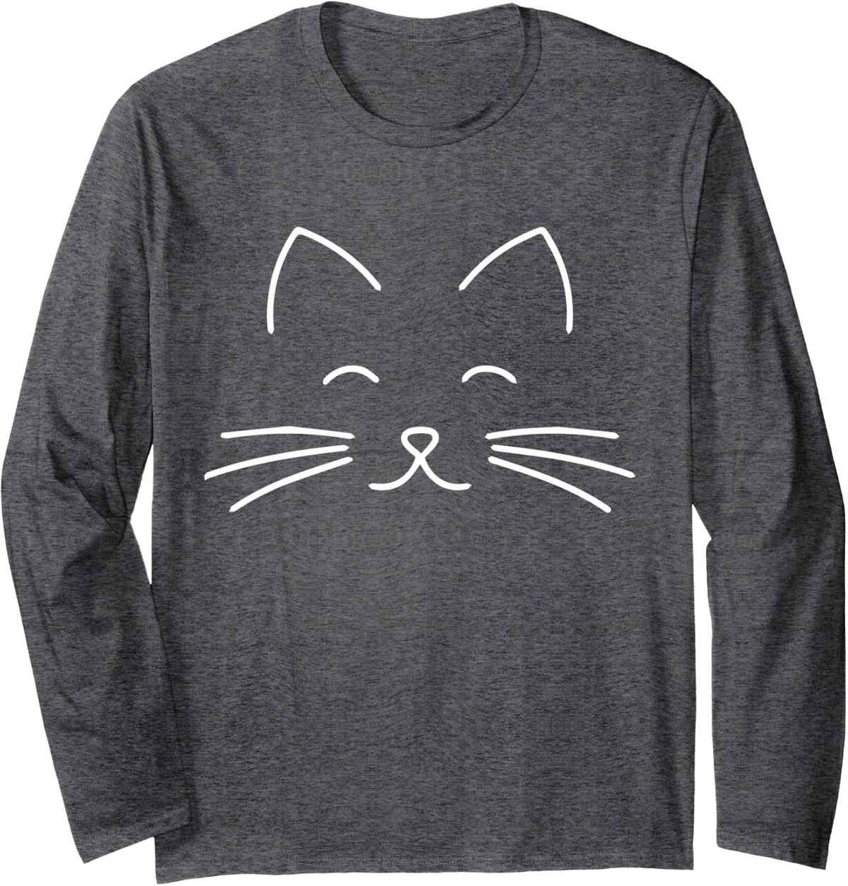 cute Distressed smiling Cat face, kitten whiskers mom, dad Long Sleeve T-Shirt - Adult Unisex Dark Heather Grey