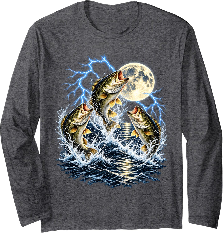 Largemouth Bass Long Sleeve T-Shirt - Adult Unisex Dark Heather Grey