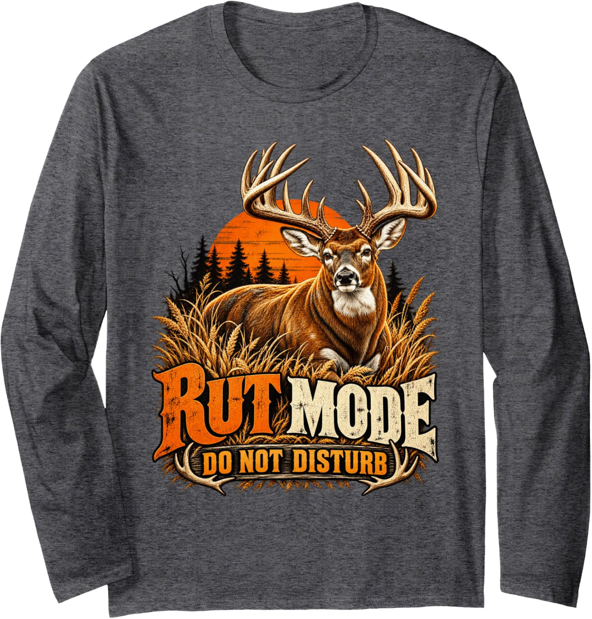 Whitetail Deer Hunting Rut Season Buck Vintage Outdoors Long Sleeve T-Shirt - Adult Unisex Dark Heather Grey