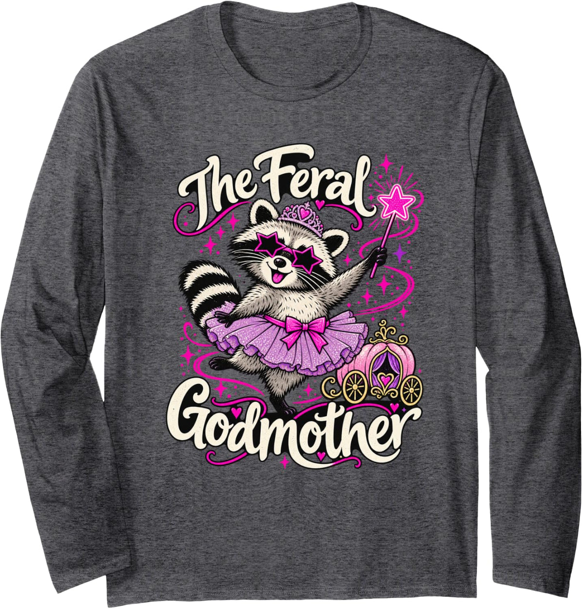 Raccoon Pumpkin Coach The Feral Godmother Long Sleeve T-Shirt - Adult Unisex Dark Heather Grey