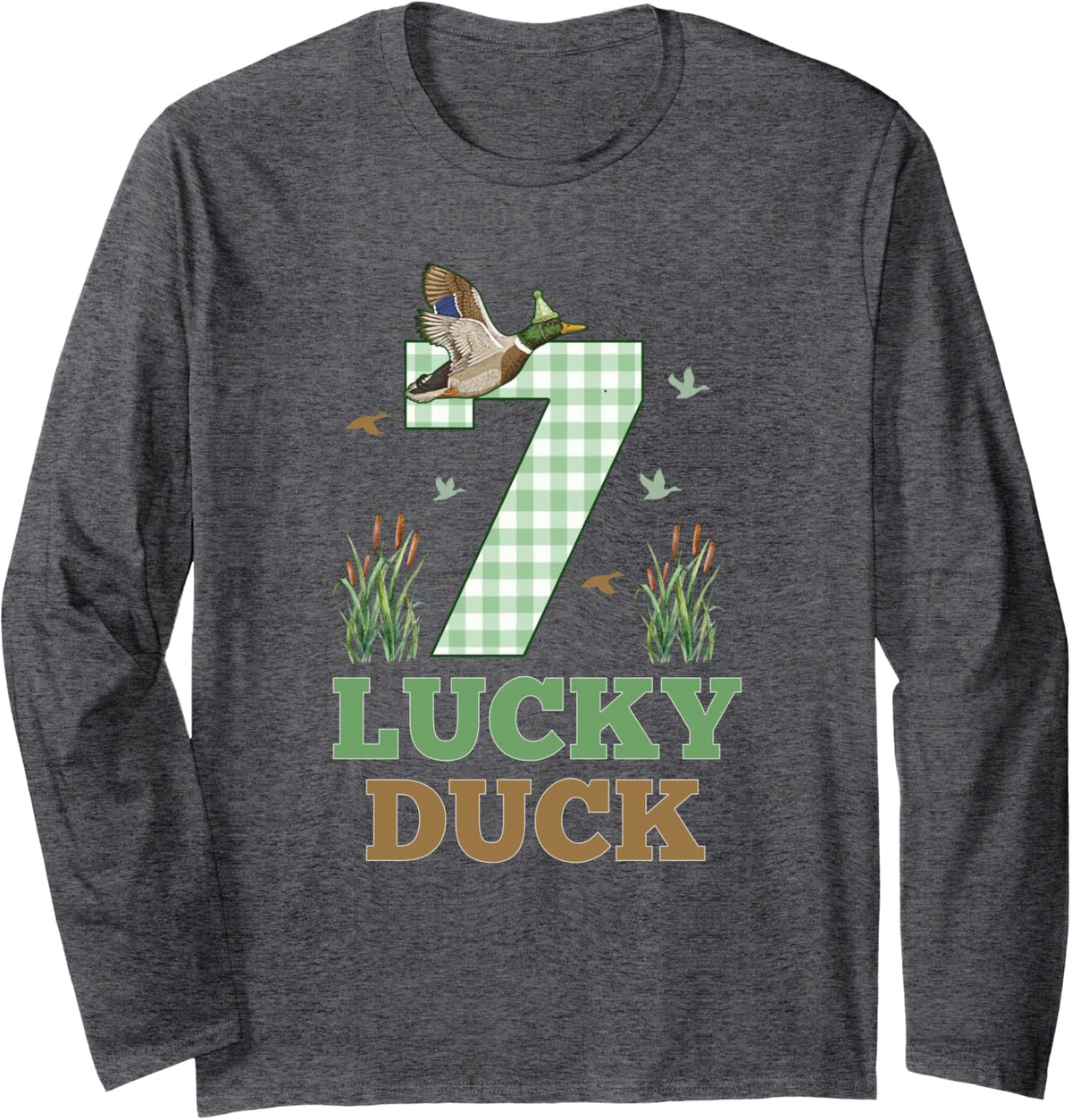 Mallard Duck 7th Birthday Duck Hunting Party 7 Year Old Long Sleeve T-Shirt - Adult Unisex Dark Heather Grey