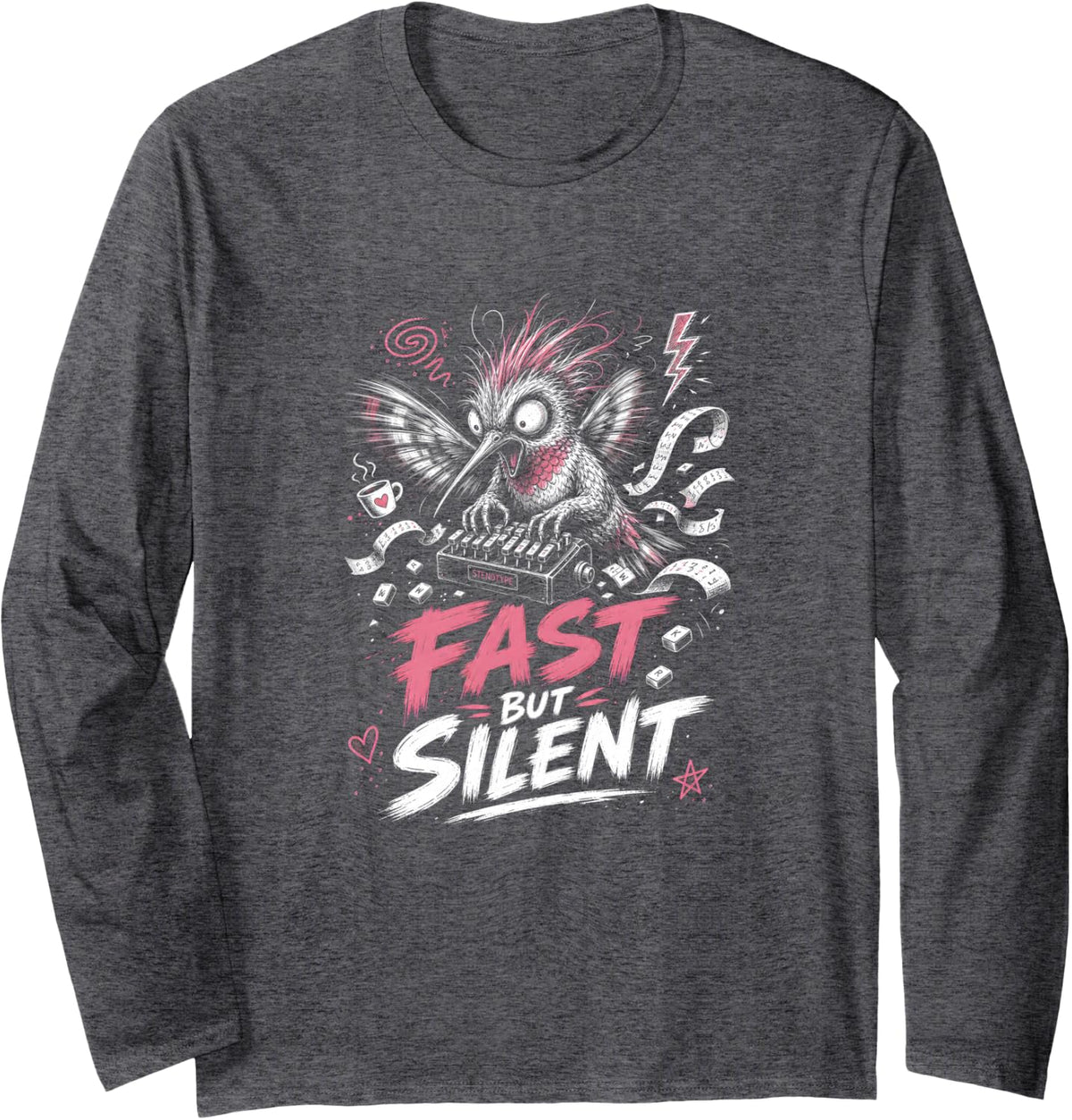 Court Reporter Fast Silent Stenographer captioner Long Sleeve T-Shirt - Adult Unisex Dark Heather Grey