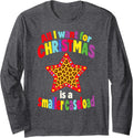 Speech Language Pathologist Christmas Smaller Caseload Star Long Sleeve T-Shirt - Adult Unisex Dark Heather Grey