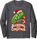 Christmas Chameleon with Santa Hat and Xmas Candy Long Sleeve T-Shirt - Adult Unisex Dark Heather Grey