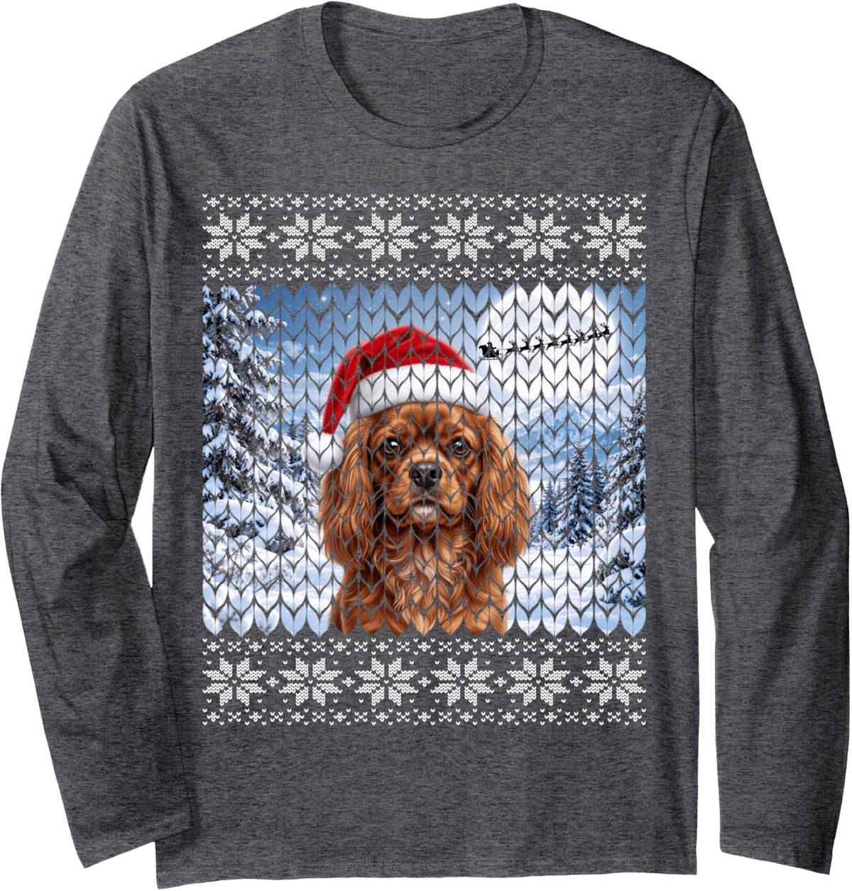 Ruby Cavalier King Charles Spaniel Dog Long Sleeve T-Shirt - Adult Unisex Dark Heather Grey