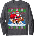 Christmas Santa Riding Cavalier King Charles Spaniel Xmas Long Sleeve T-Shirt - Adult Unisex Dark Heather Grey