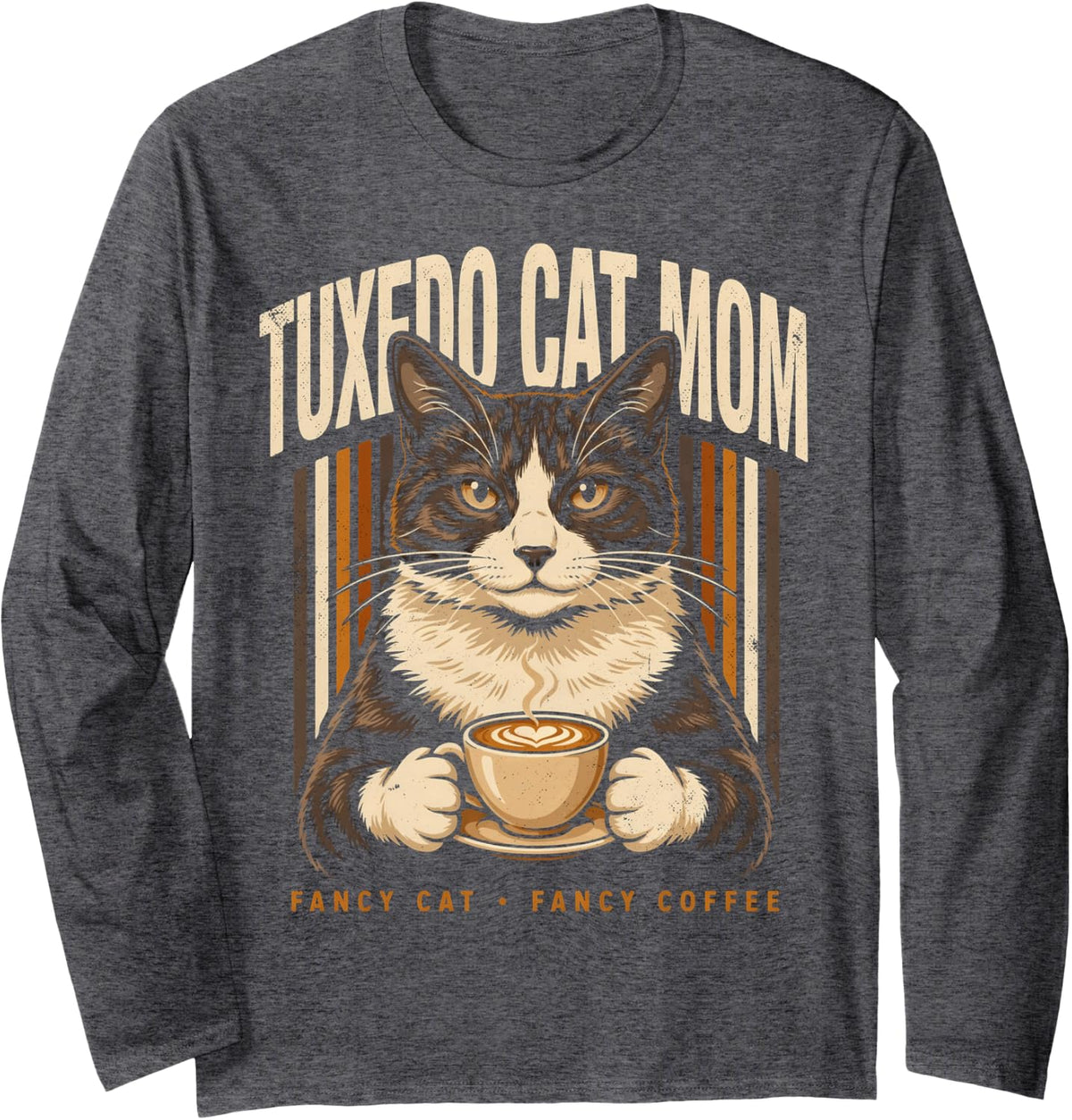 Tuxedo Cat Mom Fancy Cat Fancy Coffee Long Sleeve T-Shirt - Adult Unisex Dark Heather Grey