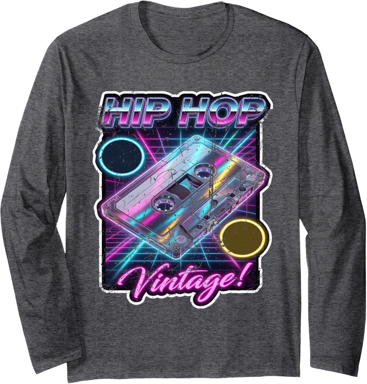 Vintage Cassette Tape 80s 90s for Men Women Kids Hip Hop Long Sleeve T-Shirt - Adult Unisex Dark Heather Grey