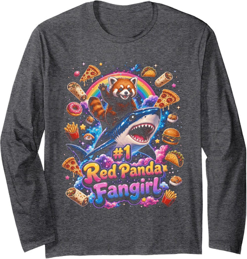 #1 Red Panda Fangirl | Womens Kawaii Cute Girls Red Panda Long Sleeve T-Shirt - Adult Unisex Dark Heather Grey